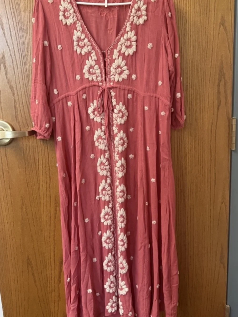 Free People Embroidered Fable Midi Dress Medium Viscose Rose Pink Boho - Picture 3 of 10
